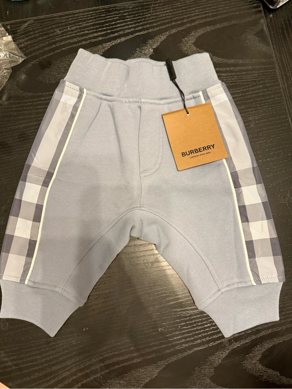 Burberry Light Blue Kids' Joggers with Signature Check Panels